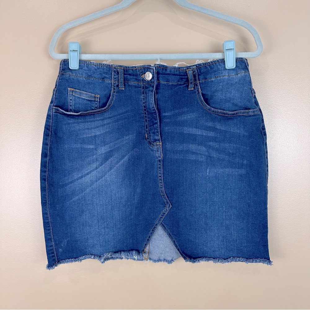 Parisian Frayed Raw Hem Distressed Denim Jean Mini Skirt 10 Festival Cowgirl
